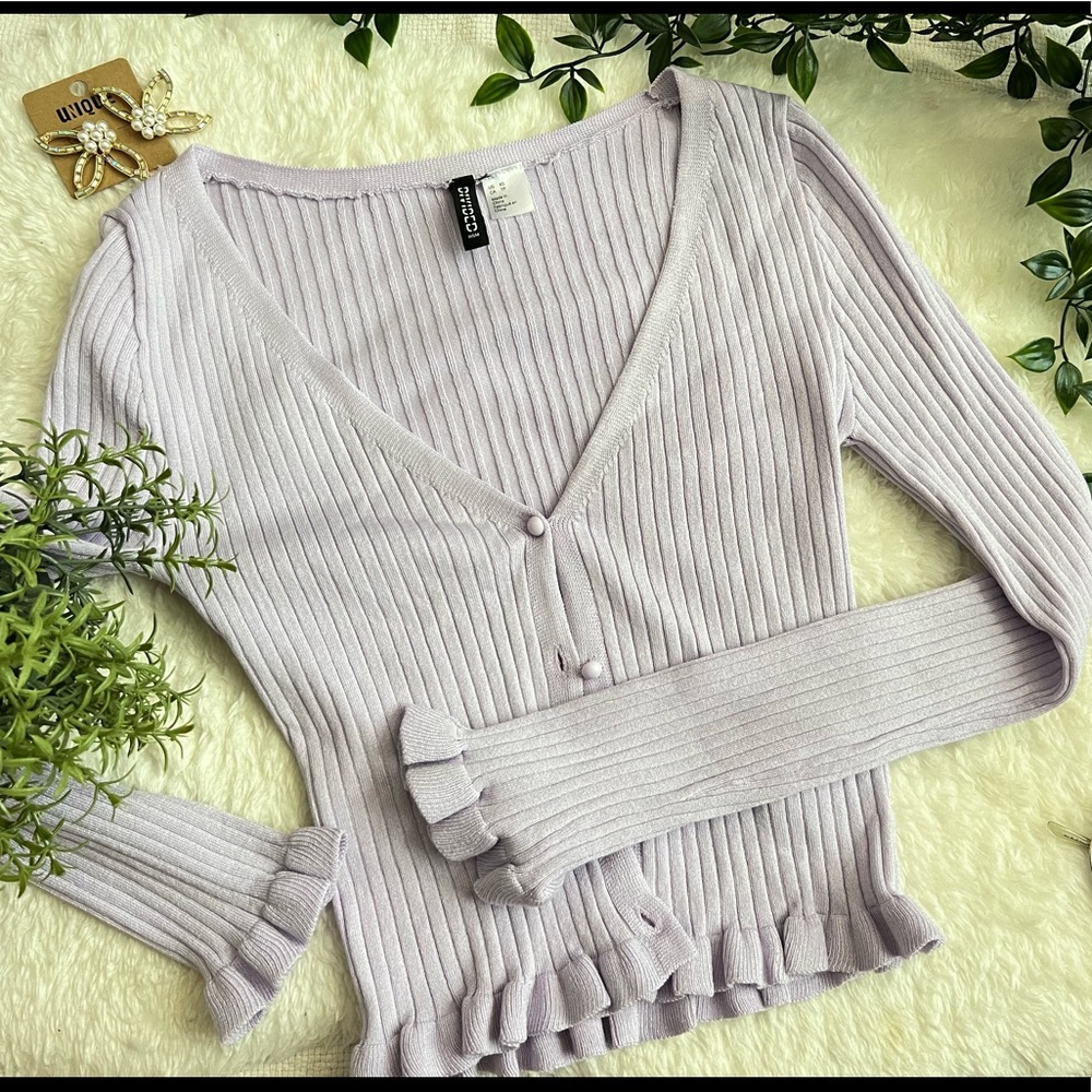 LETTUCE TRIM RIB KNIT CARDIGAN (H&M)